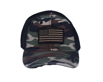 Gorra táctica de camuflaje de EDICIÓN LIMITADA con parche de bandera bordado extraíble. ¡Ideal para un cumpleaños o el Día del Padre! ¡Personalízala!
