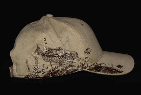 Tan Fishing Hat With Embroidered Bass Scene Design With Embroidered Back  Name Personalization, Birthday or Fathers Day Gift 