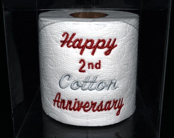 Embroidered 2nd Anniversary (cotton) toilet paper in clear gift box