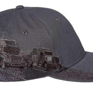 Tractor Trailer - Charcoal grey hat with embroidered Tractor Trailer design.   Great Birthday or Father&#39;s Day gift!  Personalize it!