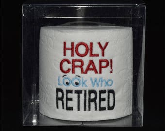 Retirement gag gift, embroidered Retirement toilet paper in a clear gift box