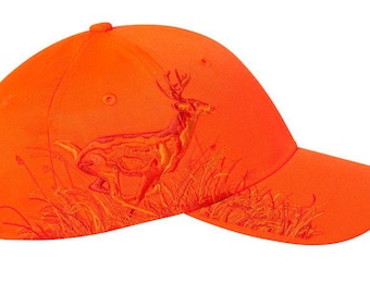 Deer - Blaze orange hat with embroidered deer scene.  Great Birthday or Father's Day gift!  Personalize it!