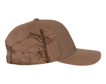 Liniero - Gorra caqui de campo con diseño bordado de escena de liniero. ¡Un regalo estupendo para cumpleaños o el Día del Padre! ¡Personalízala!