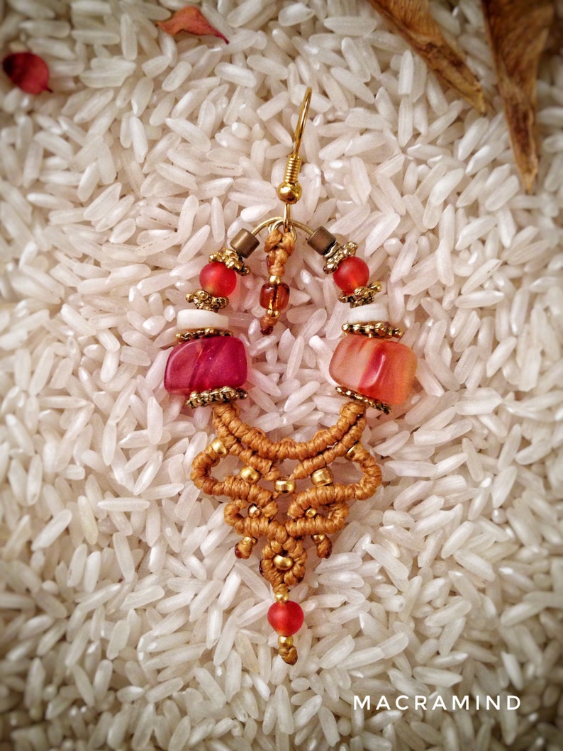 Gipsy Red Agate Macrame Earrings-MacraMind Macrame-Princess Earrings-Wedding Jewelry-Special Jewelry