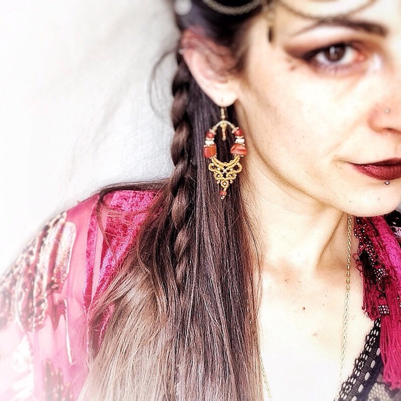 Gipsy Red Agate Macrame Earrings-MacraMind Macrame-Princess Earrings-Wedding Jewelry-Special Jewelry