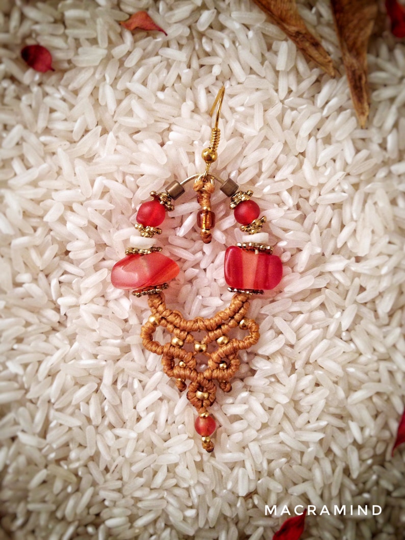 Gipsy Red Agate Macrame Earrings-MacraMind Macrame-Princess Earrings-Wedding Jewelry-Special Jewelry