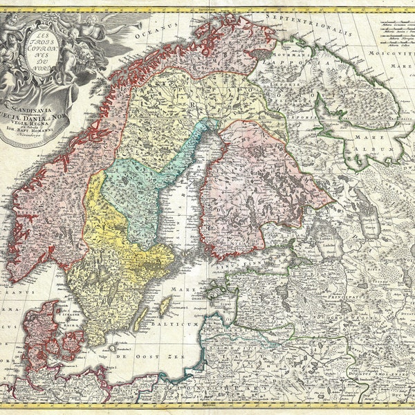 Historische Karte von 1730 - Skandinavien, Norwegen, Schweden, Dänemark und das Baltikum - Scandinavia Homann