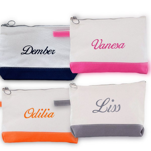 PERSONALIZED Canvas Bags  7" H x 11" W x 3" D - Embroidery Canvas Makeup Bag