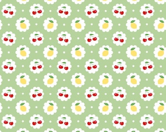 END OF BOLT! -14"X44" - Lemons & Cherries (Green) - Cherry Lemonade Collection from In The Beginning Studio - Quilting Fabrics - 100% Cotton