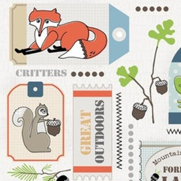 Critter Tags Stoff von Adornit - Timberland Critters Fabric Collection - Adornit Fabrics - Stoff bulk stock - Kinderstoffe - Fuchsstoffe