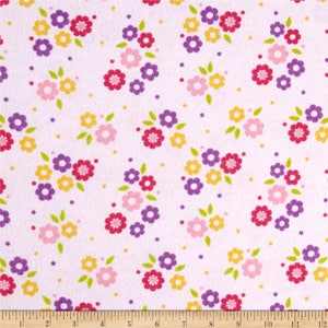 End of bolt! - 1&quot; Yard - FLANNEL - Flower Scatter Flannel Print -Baby Pink Flannel Fabric from David Textiles -Flannel Fabric