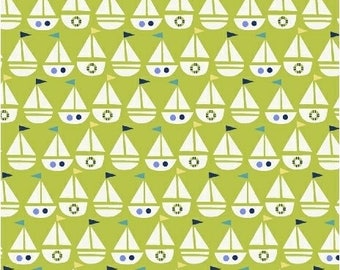 Sailboats Lime - Seaside by Jill McDonald from Windham Fabrics - Sailboats Fabrics - Seaside Fabrics - Windham Fabrics - Fabric by the Yard