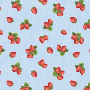 Strawberries Toss (Lt. Blue) - The Berry Best Collection by Jennifer Pugh for Wilmington Prints Fabrics - Quilting Fabrics - 100% Cotton