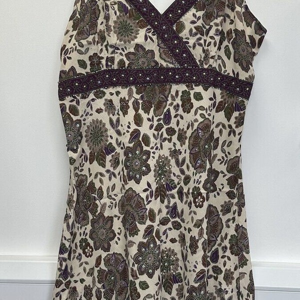 Y2k New Look Paisley Floral Sleeveless Bead Embellished Dress Size 16