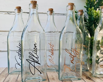 Personalized Message in a Bottle / Glass Bottle Triangular / Sand Ceremony Pouring Bottle with Cork