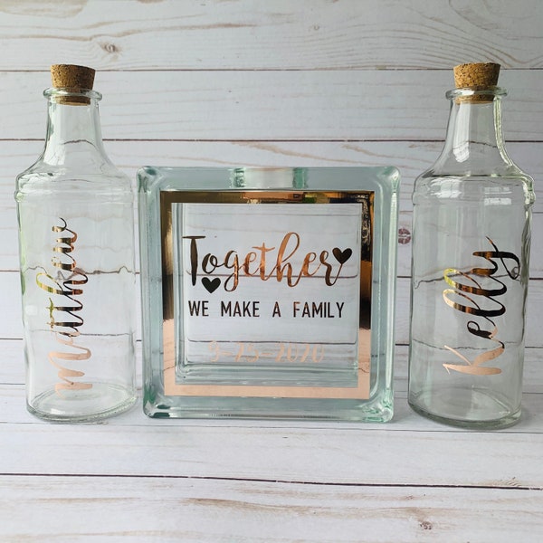 Sand Ceremony Set for Wedding, Together We Make A Family, Unity Candle Alternative, Wedding Decor Sand Unity Glass Set - Rose Gold Font B