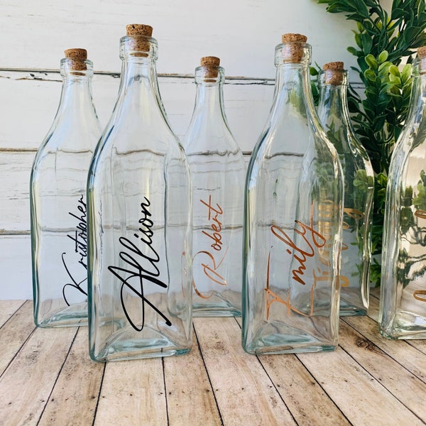 Personalized Message in a Bottle / Glass Bottle Triangular / Sand Ceremony Pouring Bottle with Cork