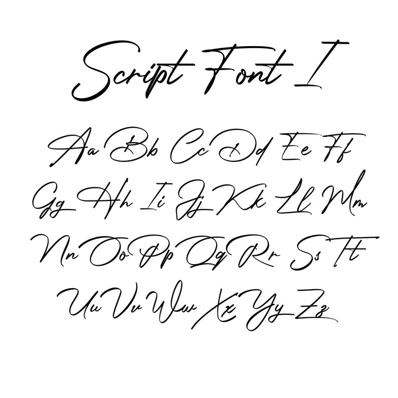 May include: A handwritten alphabet in a script font style. The letters are written in black ink on a white background. The title "Script Font I" is written at the top of the image.