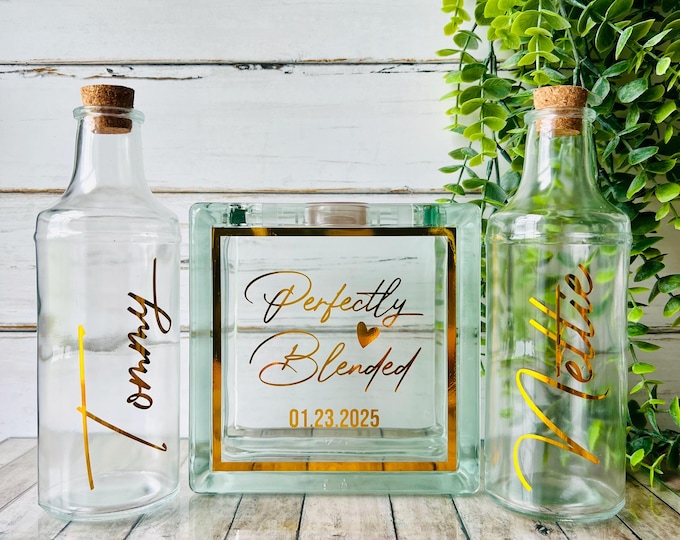 Featured listing image: Sand Ceremony Set for Wedding, Gold Foil Perfectly Blended Family Unity Candle Alternative, Wedding Decor Sand Unity Set - Gold Foil