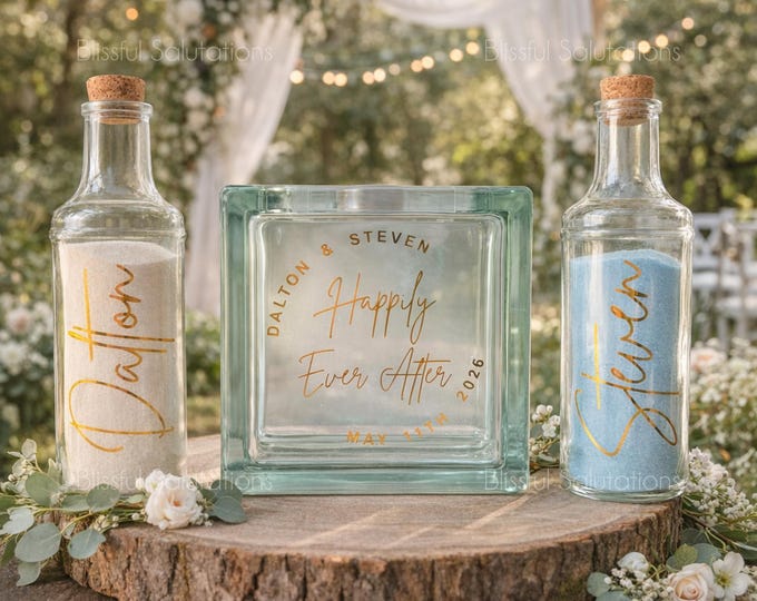 Featured listing image: Luxury Sand Ceremony Set Wedding | Elegant Gold Foil Unity Ceremony | Personalized Wedding Keepsake Gift | Modern Glass Set