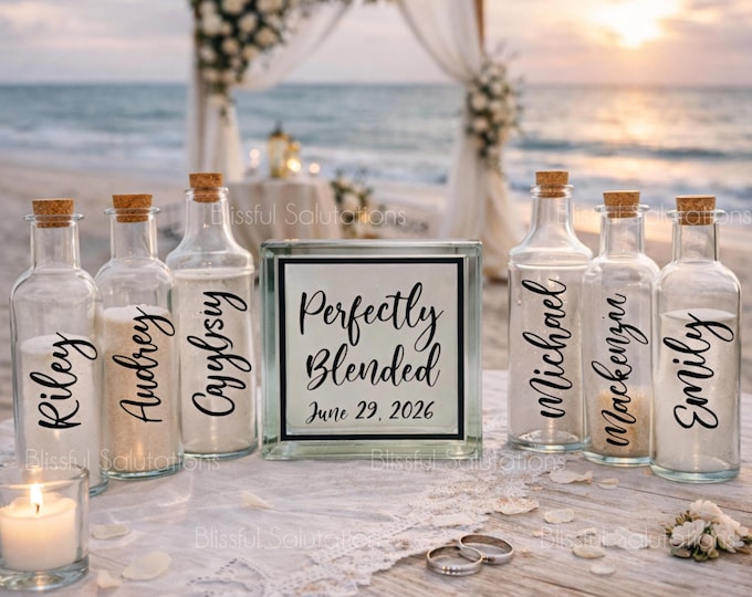 Featured listing image: Unity Sand Ceremony Set Personalized, Vow Renewal Sand Ceremony, Second Marriage Unity Ceremony, Blended Family Wedding Keepsake