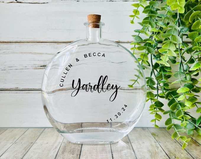Featured listing image: Glass Bottle for Wedding / Glass Pouring Bottle for Sand Ceremony Unity / Glass Bottle with Cork / Font C