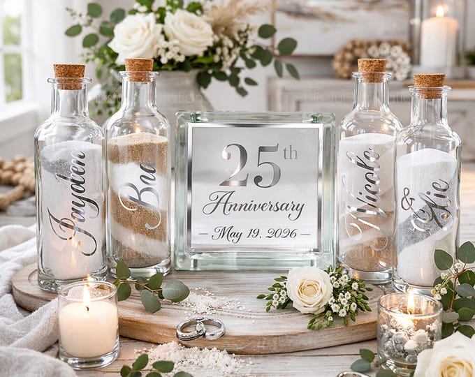 Featured listing image: Vow Renewal Sand Ceremony Set | 25th Anniversary | Second Marriage Unity Vase | Personalized Anniversary Keepsake | Wedding Renewal Decor