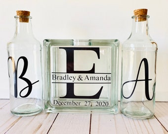 Monogram Sand Ceremony Set, Blended Family Unity Wedding Sand Ceremony Set, Unity Ceremony Ideas, Unity Ceremony Set in Brushed Black; Oxide