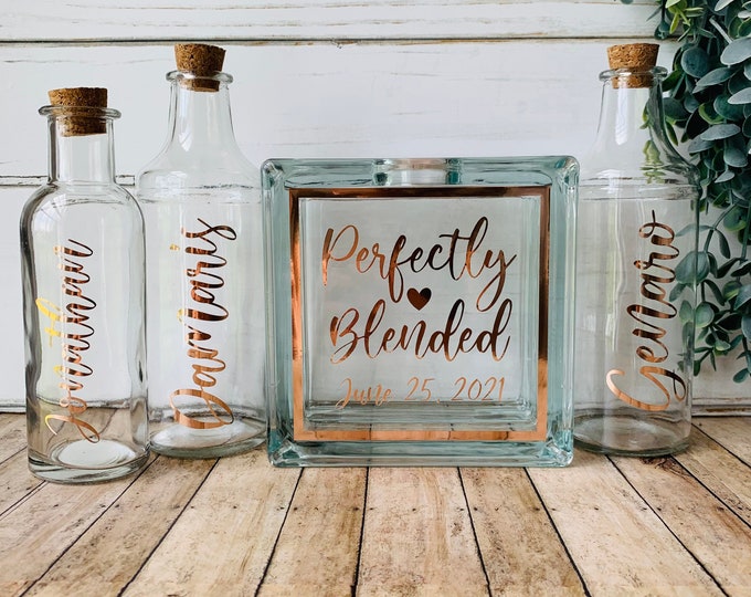Featured listing image: Sand Ceremony Set for Wedding, Modern Perfectly Blended Family, Unity Candle Alt, Wedding Decor Sand Unity Ceremony Set Font C