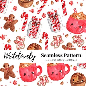 seamless pattern christmas 12 x 12 inch digital paper repeating paper, hot chocolate, hot cocoa, kawaii, peppermint, commercial use