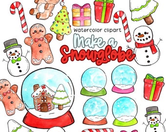 Watercolor christmas clipart,snowglobe clipart holiday png,winter graphics, illustrator for commercial use