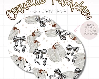 Coquette bow pumpkin Car Coaster PNG,  Cozy Autumn Vibes Car Coaster Sublimation Digital Download