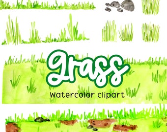 Grass scene watercolor clipart - commercial use