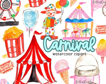 Watercolor clip art- Carnival clip art - Fair clip art - Circus clip art  - Commercial Use