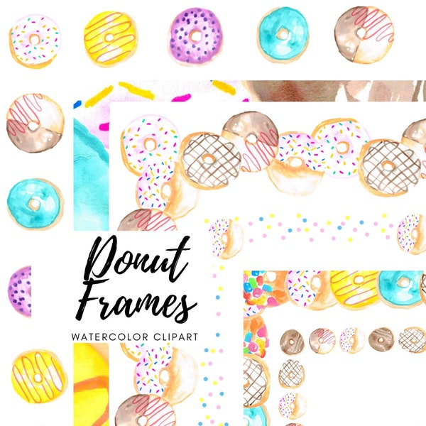 Watercolor clip art frame - Donut border - doodle frames commercial use