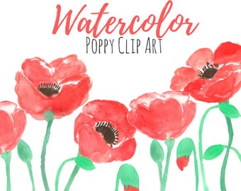 Poppy  Flower Clip art - Floral Clip Art - Watercolor Art - Watercolor Clip Art Commercial Use