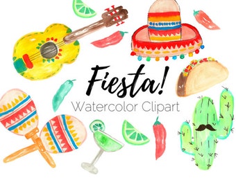 Fiesta clip art - Taco Clip Art - Cinco De Mayo Clip Art - Watercolor clip art - Commercial Use