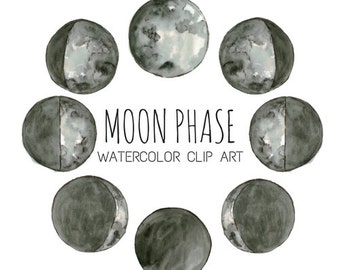 Space Galaxy Moon Phases Clip Art - Watercolor Clip Art - Watercolor Moon Art