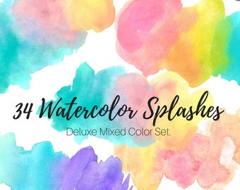 Watercolor splash clip art - Watercolor blobs - Rainbow Clip Art - Brush Strokes - Commercial Use