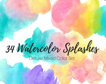 Large watercolor splash clipart bundle, brush stroke, watercolor blob, brush stroke background commercial use png files