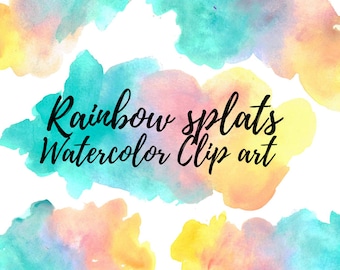 Watercolor splash - Rainbow clip art - Watercolor blob - Paint splash clip art - Commercial use