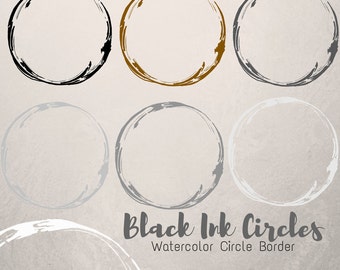 Black ink circle doodle frame, ink circle borders - scrapbook supplies - Circle ink border