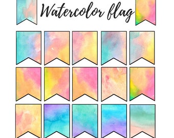 Watercolor flag clipart - watercolor banner graphics - digital stickers - commercial use