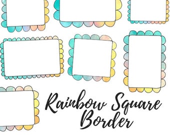 Watercolor square scallop border - square border graphics - border - commercial use