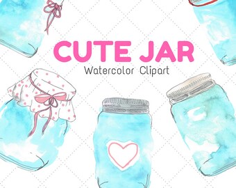 Watercolor vintage glass jar clipart, jar graphics in png format commercial use