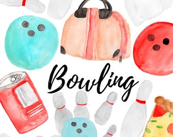 Bowling clipart aquarelle clipart épingles de sport bowling partie autocollant numérique usage Commercial