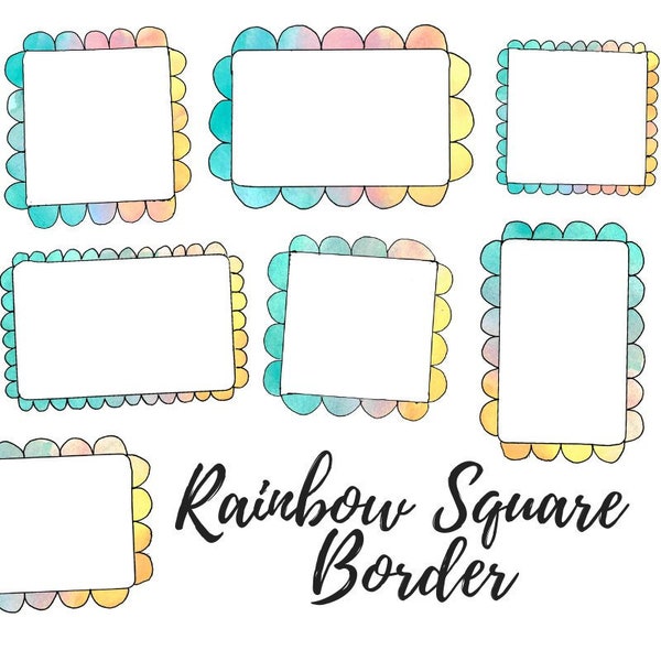 Watercolor square scallop border - square border graphics - border - commercial use