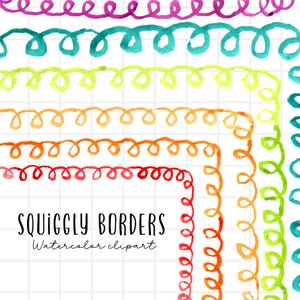 Watercolor rainbow squiggle border clip art - watercolor border - frame graphics commercial use