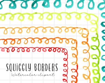 Watercolor rainbow squiggle border clip art - watercolor border - frame graphics commercial use