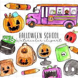 Halloween clipart, watercolor graphics, back to school clipart illustration school supplies png files commercial use